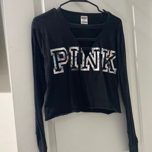 Pink long sleeve crop top